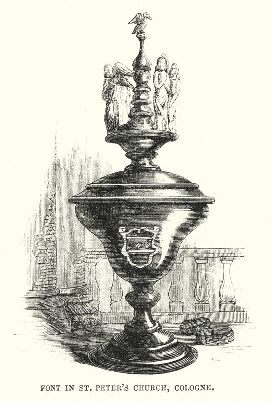 Font i Peterskirken, Köln (gravering) av English School