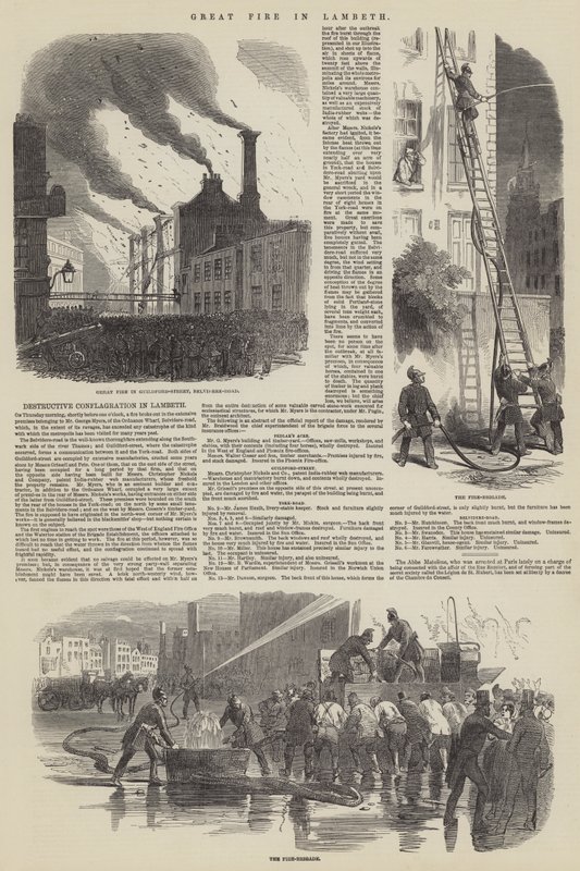 Great Fire in Lambeth (gravering) av English School