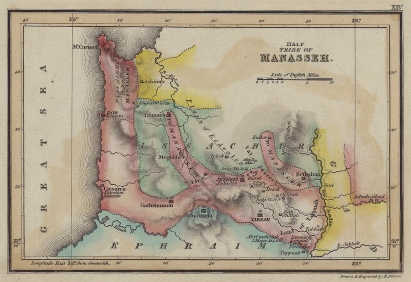 Halv stamme av Manasse (farget gravering) av English School