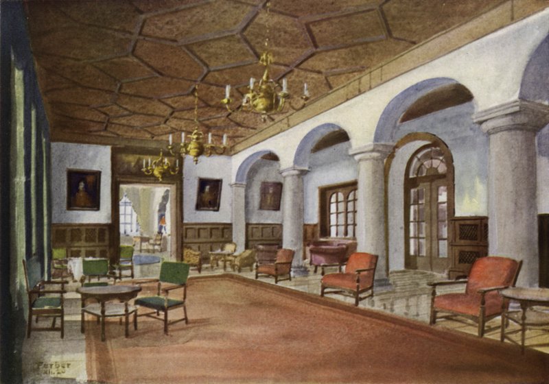 Hall på et hotell (farge litho) av English School