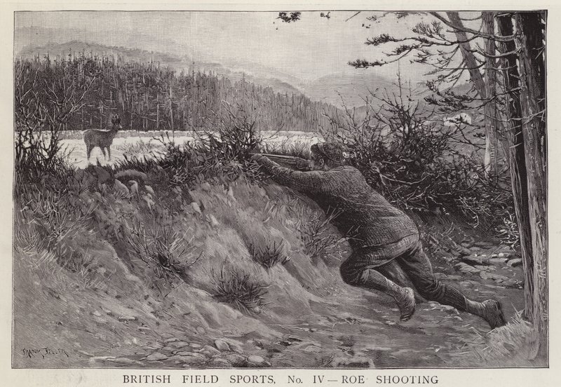 Jeger som skyter et rådyr (litho) av English School