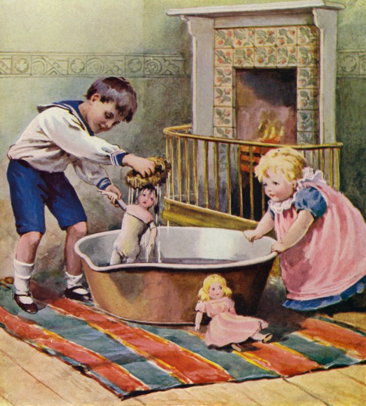 In Mischief (farge litho) av English School