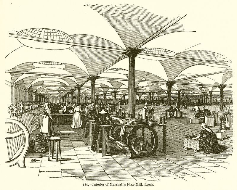 Interiør i Marshalls Flax-Mill, Leeds av English School