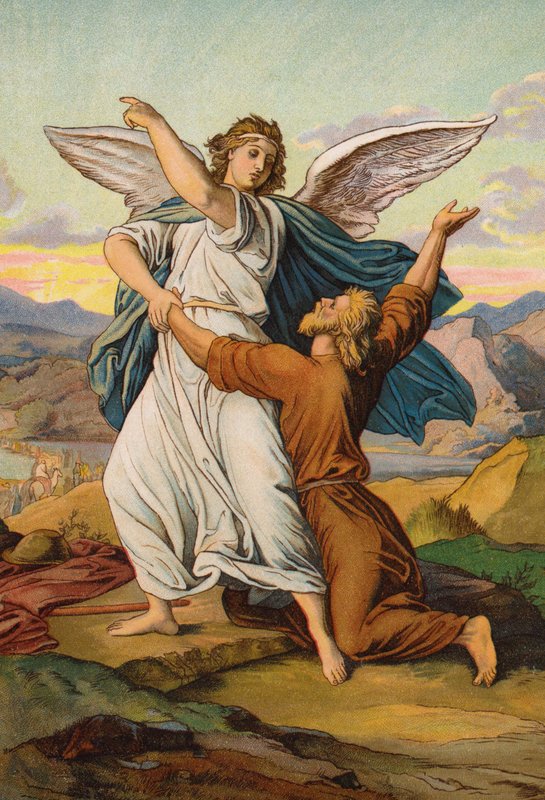 Jakob bryter med engelen (chromolitho) av English School