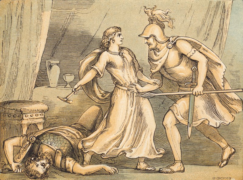 Jael og Sisera (farget gravering) av English School