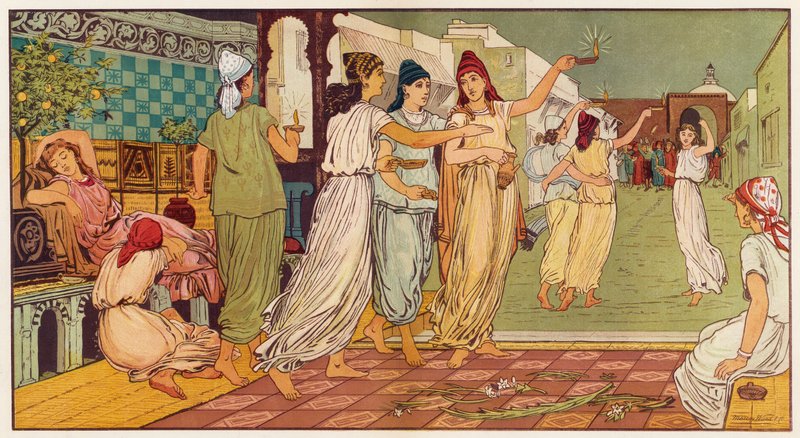 Jesu lignelser: De ti jomfruer (farge litho) av English School
