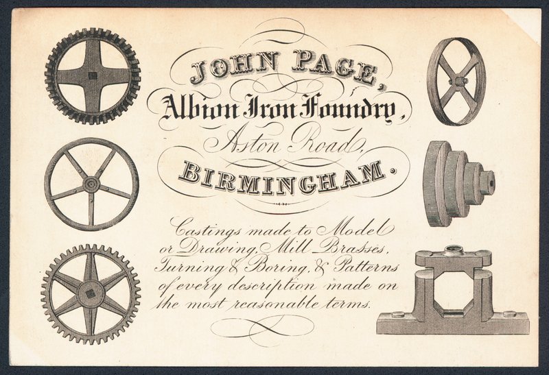 John Page, Albion Iron Foundry, handelskort av English School