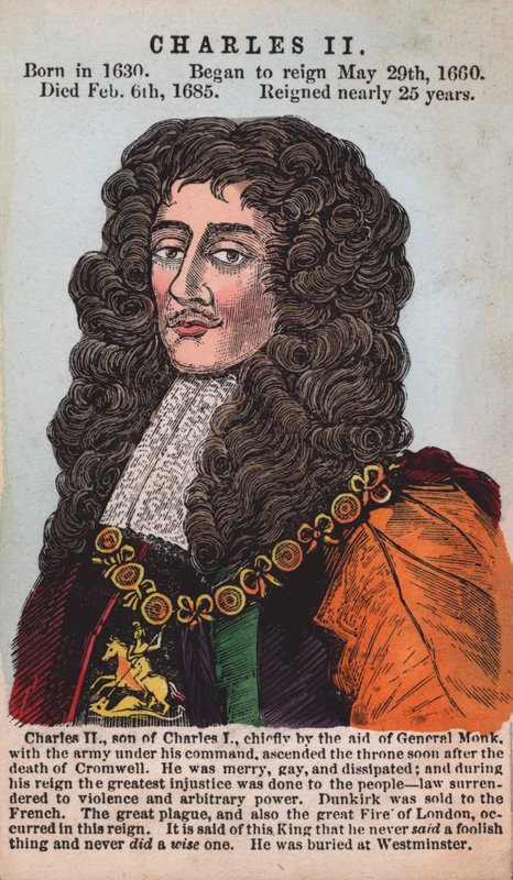 Kong Charles II (farget gravering) av English School
