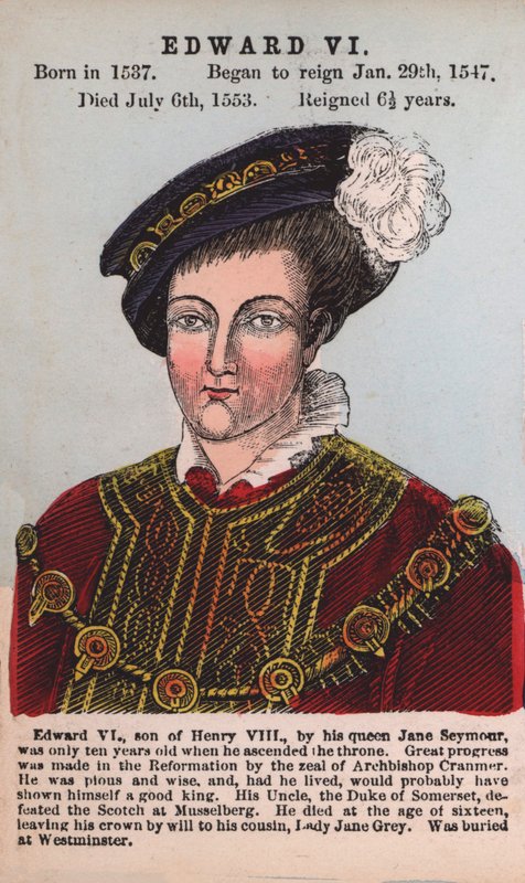 Kong Edward VI (farget gravering) av English School