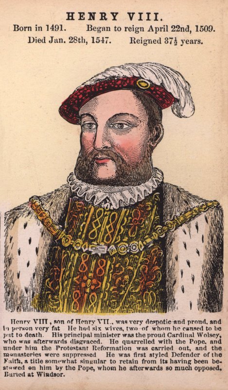Kong Henry VIII (farget gravering) av English School