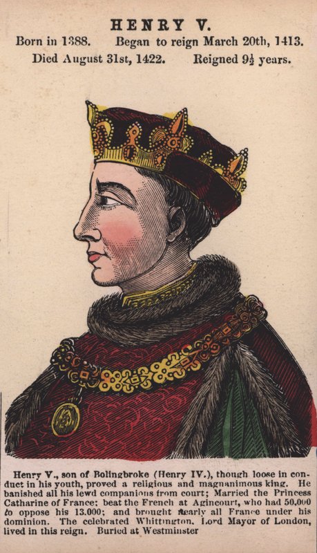 Kong Henry V (farget gravering) av English School