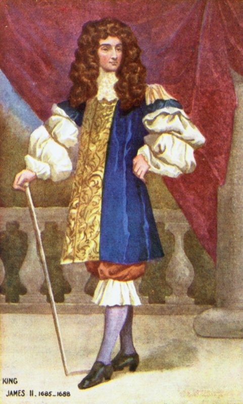 King James II (farge litho) av English School
