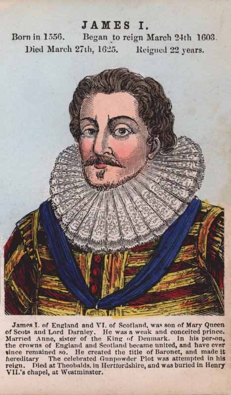King James I (farget gravering) av English School
