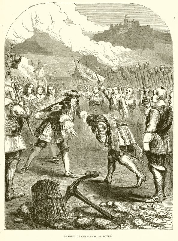 Landing av Charles II. ved Dover av English School