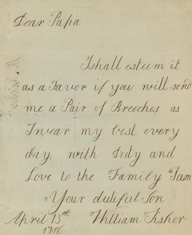 Brev fra William Fisher (autograf) av English School