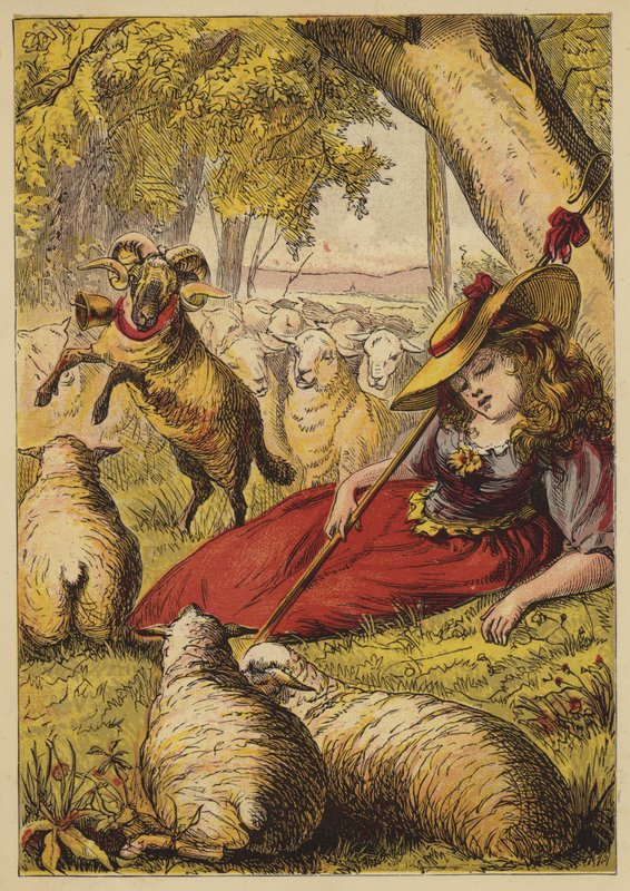 Little Bo-Peep (farget gravering) av English School