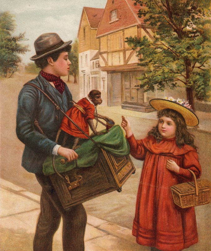 Lille brødvinner (farge litho) av English School