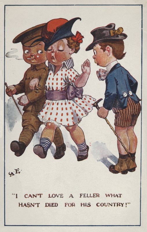 Liten jente velger kjæresten sin (farge litho) av English School