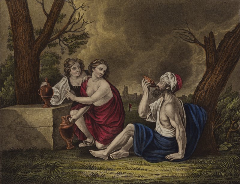 Lot og døtrene hans (farge litho) av English School