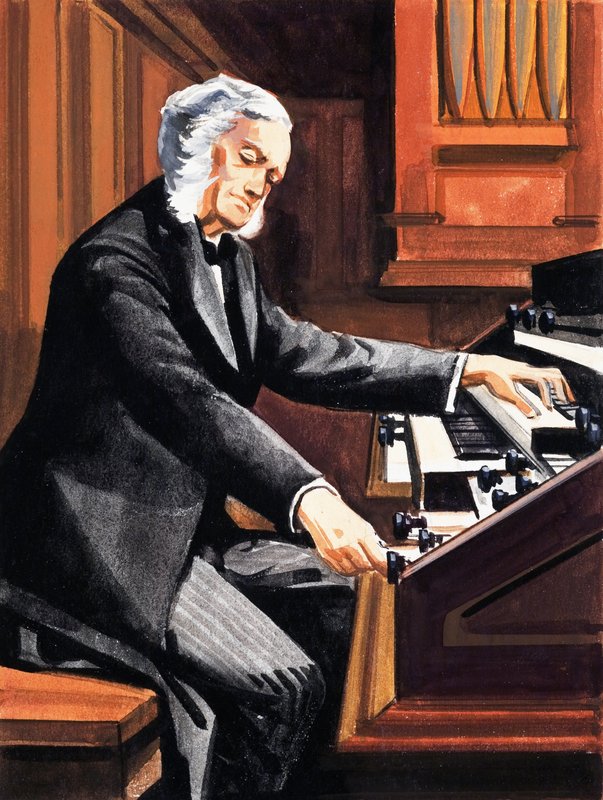 Mann som spiller orgel av English School