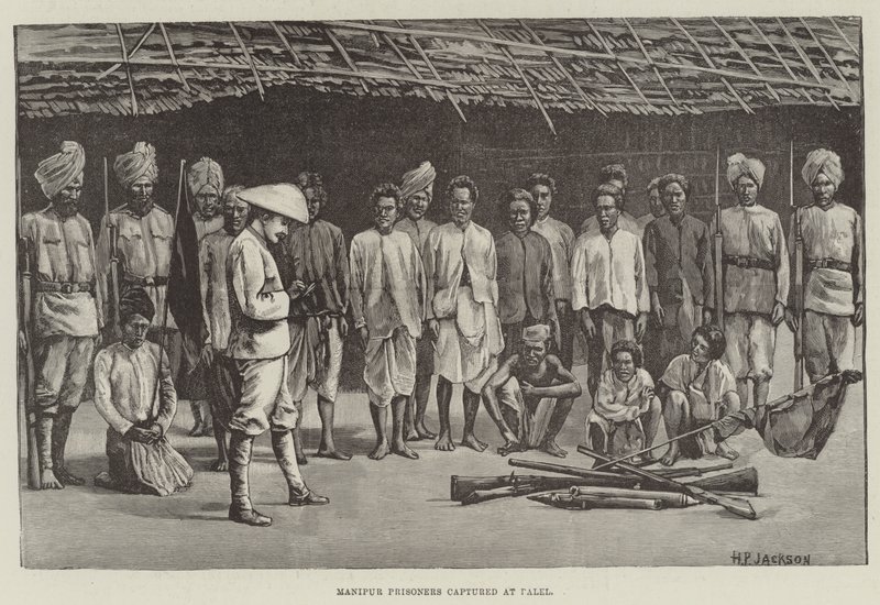 Manipur-fanger tatt til fange ved Palel (gravering) av English School