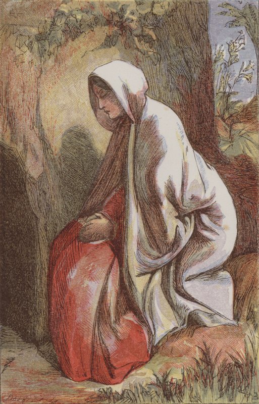 Maria Magdalena i hagen (farget gravering) av English School