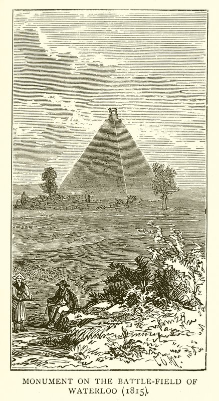 Monument på slagmarken ved Waterloo (1815) av English School