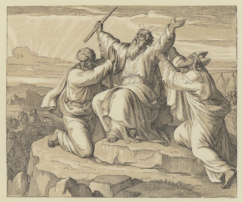 Moses' hender holdt opp (gravering) av English School