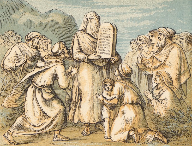 Moses Veiled (farget gravering) av English School