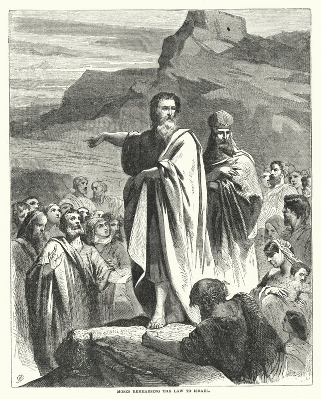 Moses øver på loven til Israel (gravering) av English School