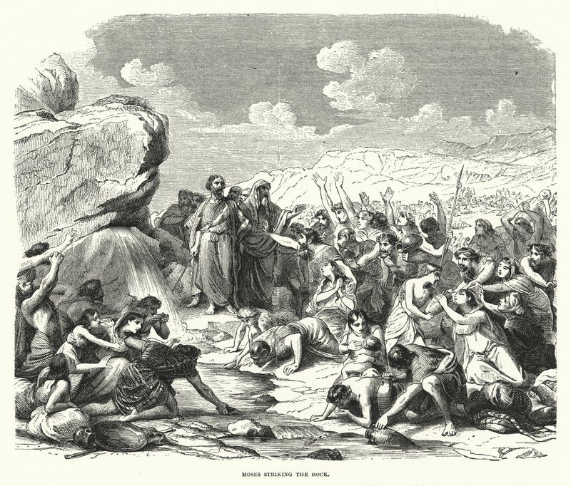 Moses slår klippen (gravering) av English School