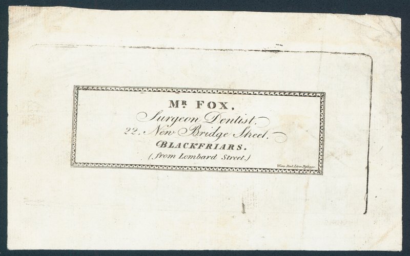 Mr Fox, kirurg tannlege, fagkort av English School