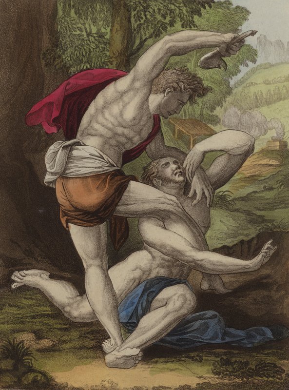 Murder of Abel (farge litho) av English School
