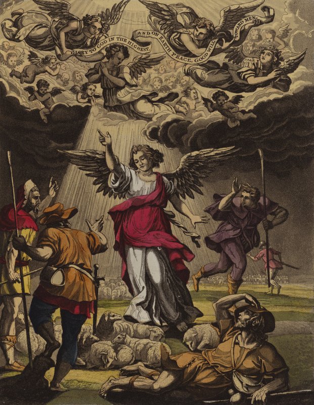 Kristi fødsel annonsert (farge litho) av English School