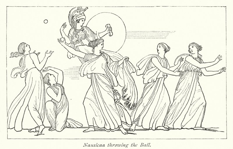 Nausicaa kaster ballen (litho) av English School