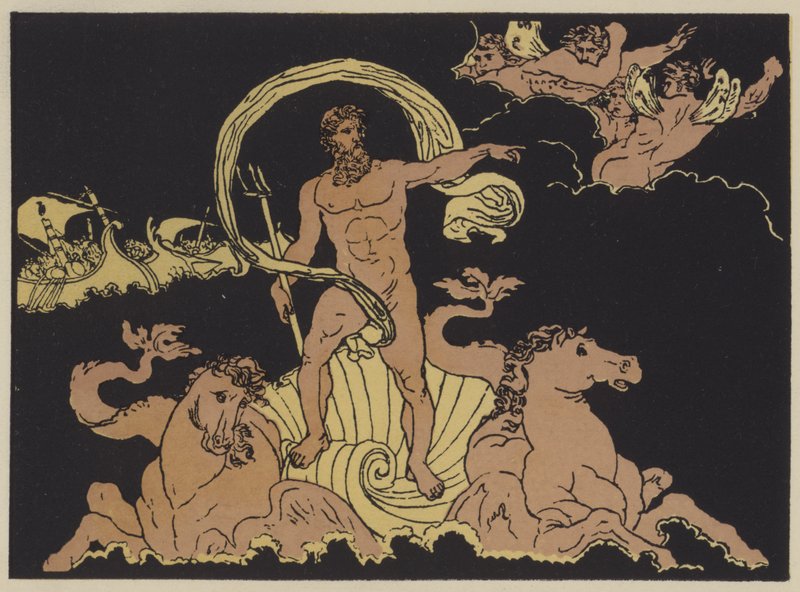 Neptun demper bølgene (farge litho) av English School