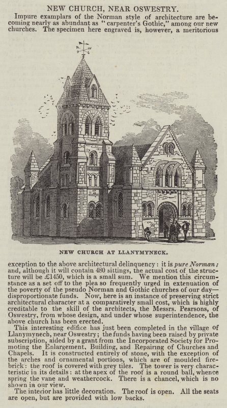 Ny kirke ved Llanymyneck (gravering) av English School