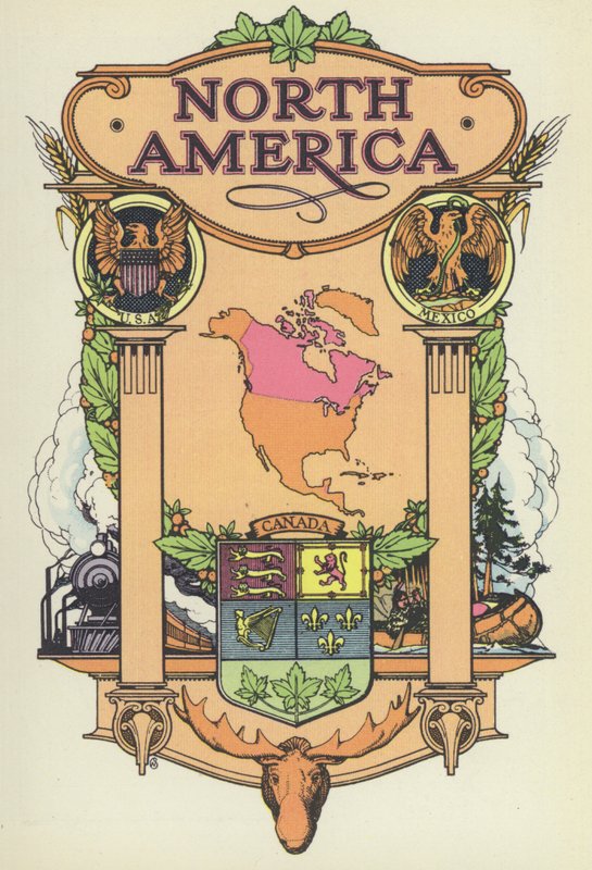 Nord-Amerika (farge litho) av English School
