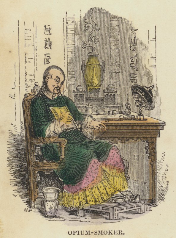 Opium-Smoker (farget gravering) av English School