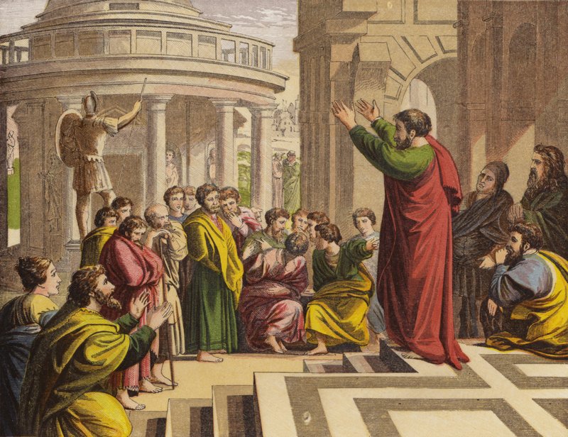 Paulus forkynner i Athen (chromolitho) av English School