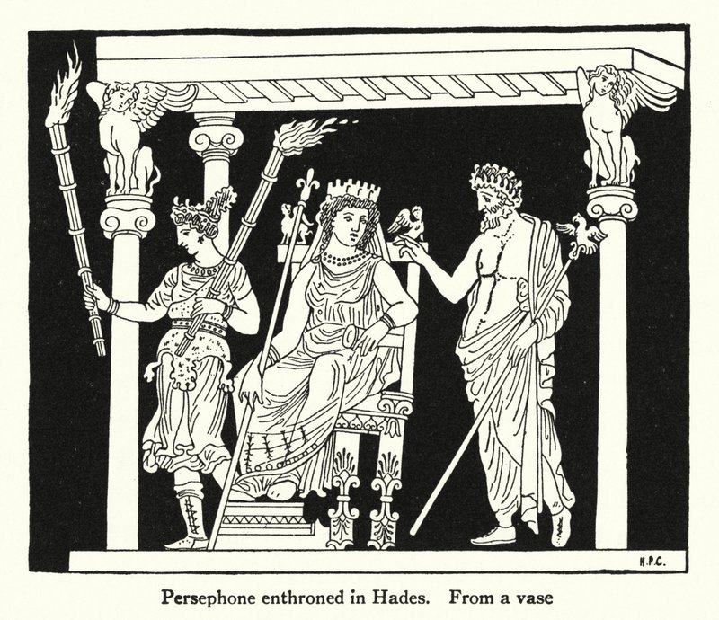 Persephone troner i Hades (litho) av English School