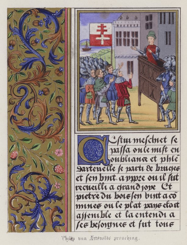Philip Von Artaveld forkynner (farget gravering) av English School