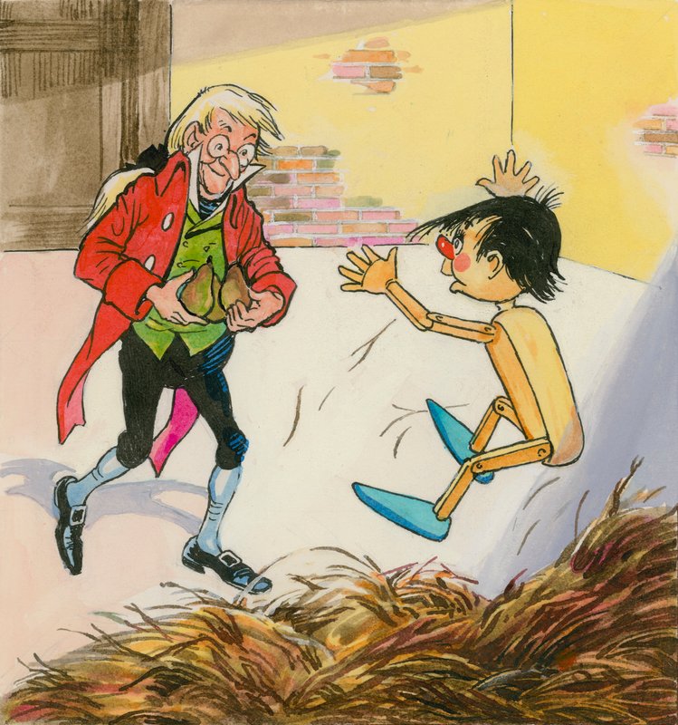 Pinocchio (gouache på papir) av English School