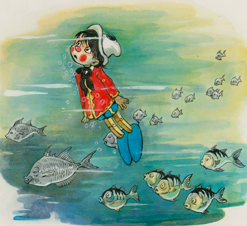 Pinocchio (gouache på papir) av English School