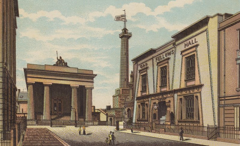 Plymouth: Guildhall, Devonport (farge litho) av English School