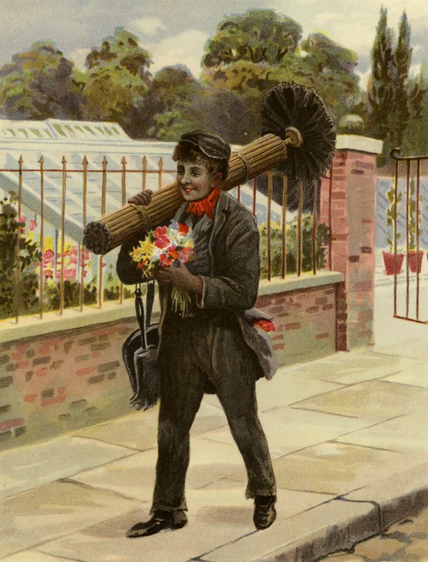 Forbereder for mai-dagen (farge litho) av English School
