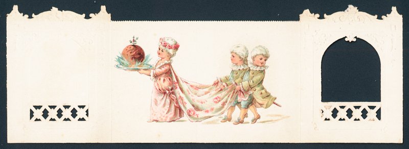 Presenterer The Christmas Pudding, julekort av English School