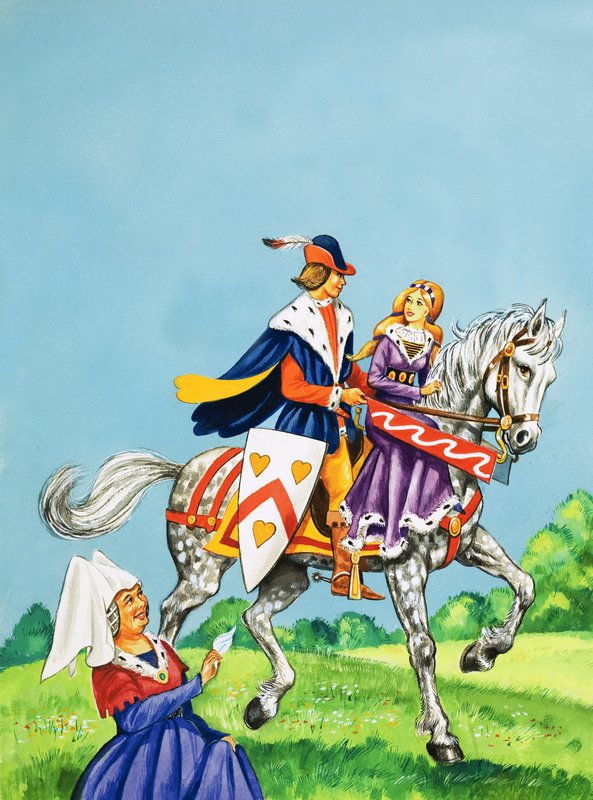 Prins og prinsesse på en hest av English School