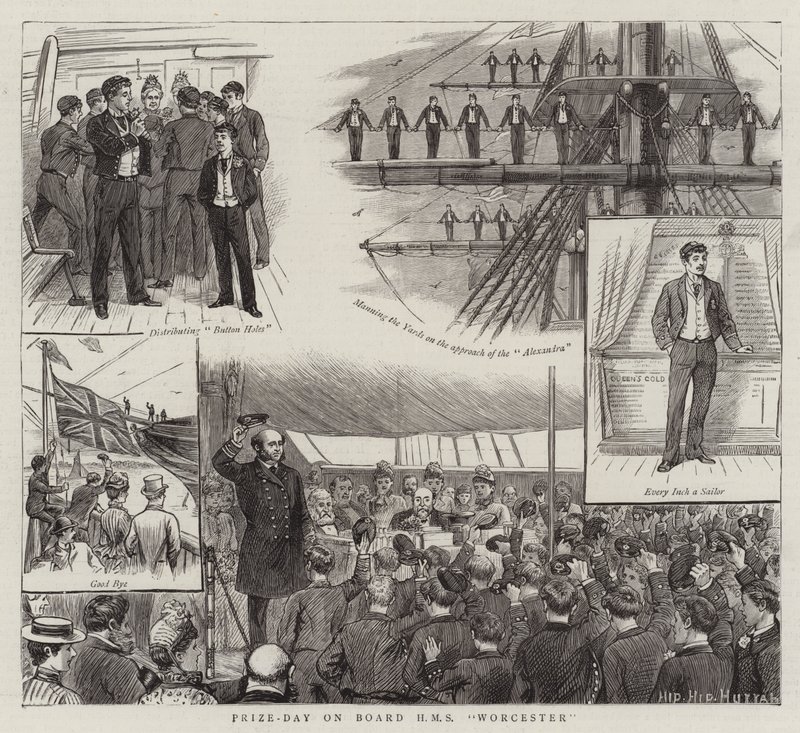 Premiedag om bord på HMS Worcester (gravering) av English School
