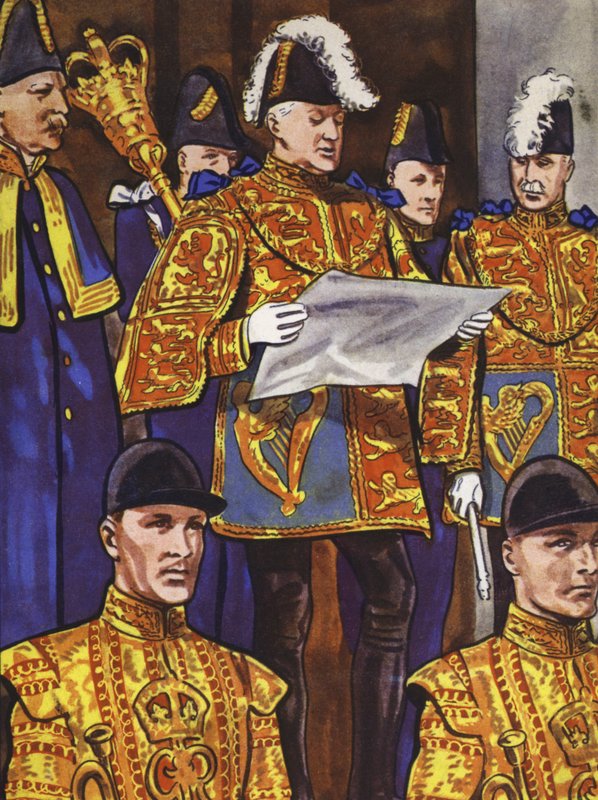 Proklamere Edward VIII som konge (farge litho) av English School